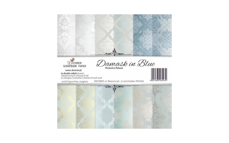 Plakboekpapier 20x20 Blauw Damast Decorer