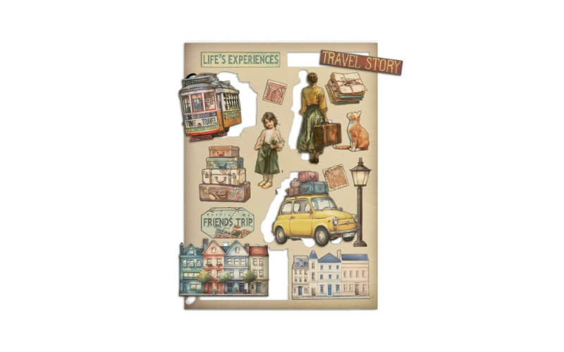 Gekleurde Houten Vormen Art of Travelling Stamperia