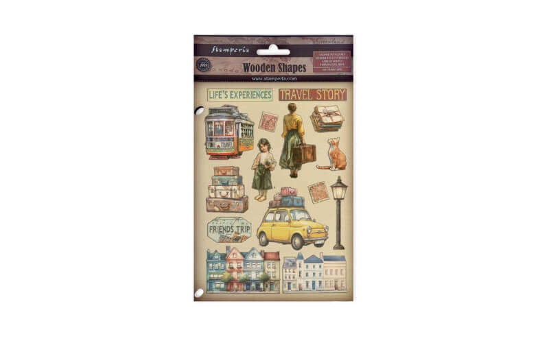 Gekleurde Houten Vormen Art of Travelling Stamperia