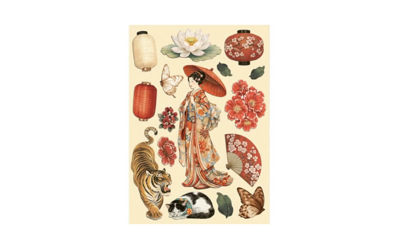 Gekleurde Houten Vormen Oriental Garden Stamperia