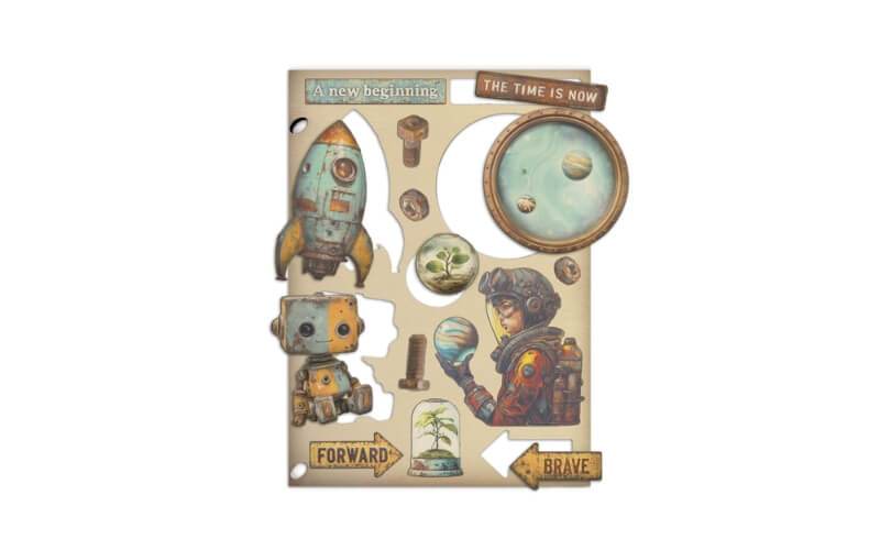 Gekleurde Houten vormen A New Beginning Stamperia