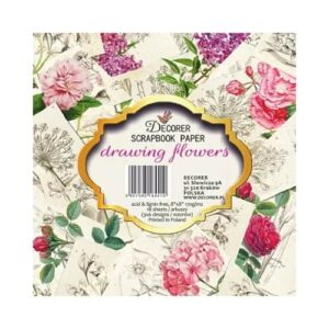 Plakboekpapier 20x20 Getekende Bloemen Decorer