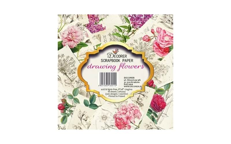 Plakboekpapier 20x20 Getekende Bloemen Decorer