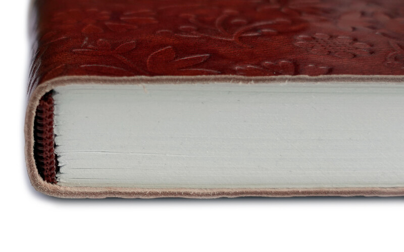 Notitieboek Leer Roodbruin Bloemmotief