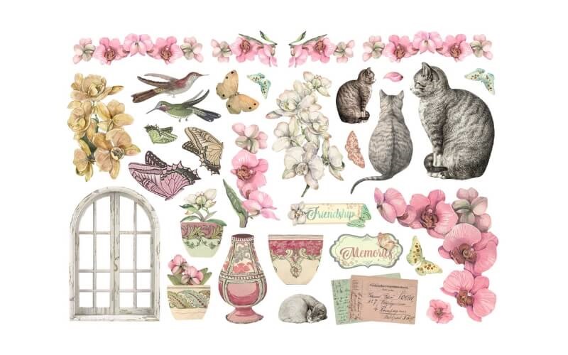 Katten-Orchideeen Ephemera Stickers Stamperia