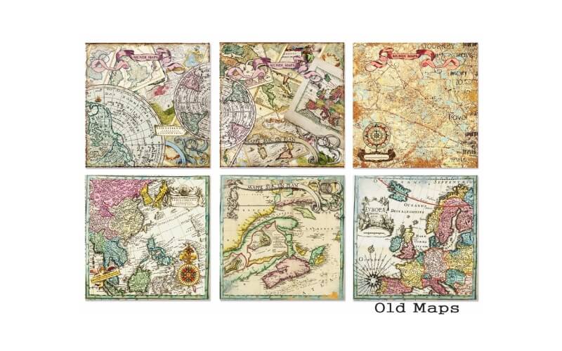 Plakboekpapier 20x20 Oude Kaarten Decoder