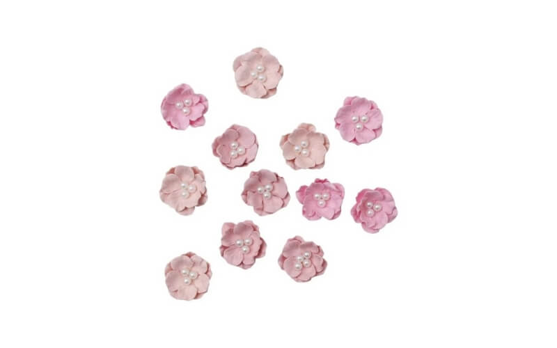 Papieren Bloemen Roze met Pareltjes