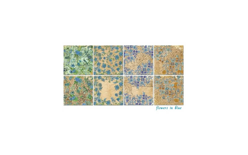 Plakboekpapier 15x15 Blauwe Bloemen Decorer