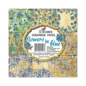 Plakboekpapier 15x15 Blauwe Bloemen Decorer