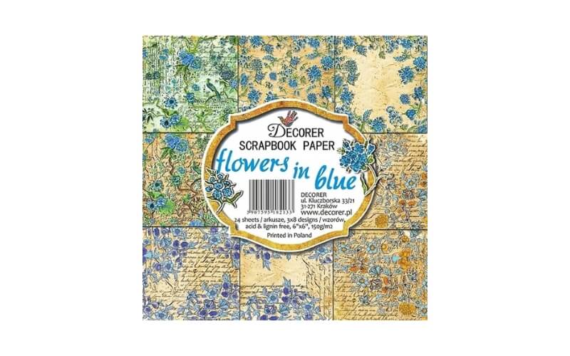 Plakboekpapier 15x15 Blauwe Bloemen Decorer