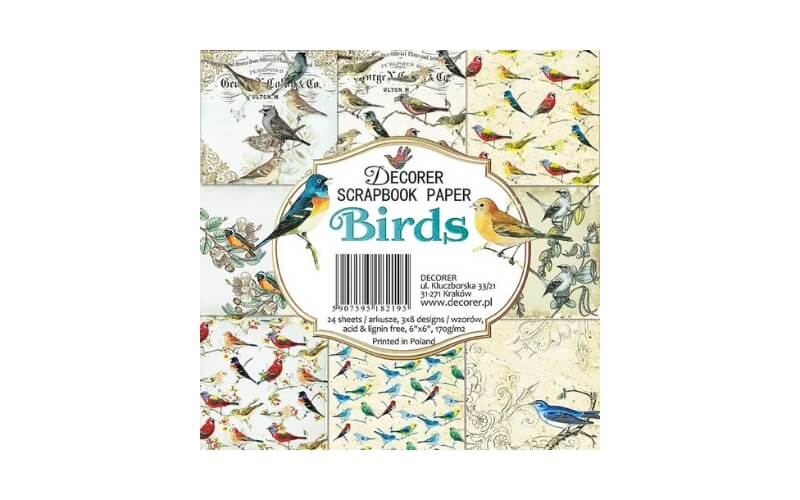 Plakboekpapier 15x15 Vogels Decorer