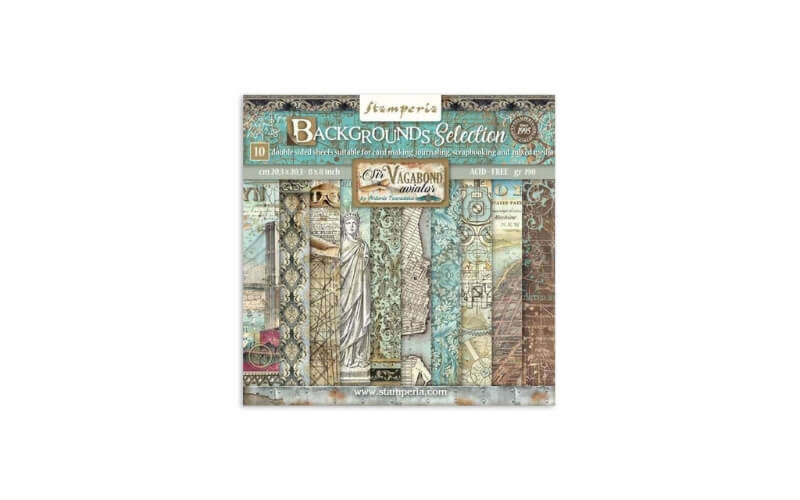 Plakboekpapier 20x20 Achtergronden Sir Vagabond Stamperia