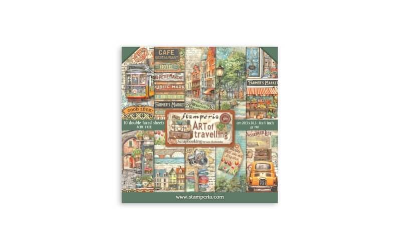 Plakboekpapier 20x20 Art of Travelling Stamperia