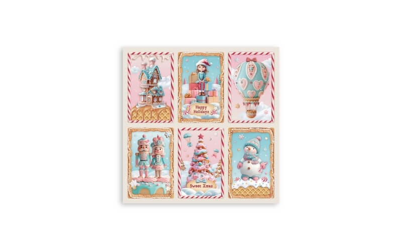 Plakboekpapier 20x20 Candy Christmas Enkelzijdig Stamperia