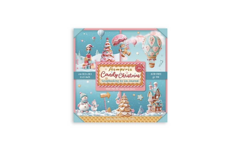 Plakboekpapier 20x20 Candy Christmas Enkelzijdig Stamperia