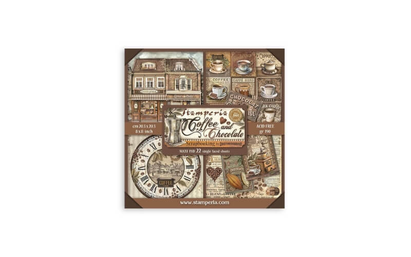 Plakboekpapier 20x20 Coffee and Chocolate Enkelzijdig Stamperia