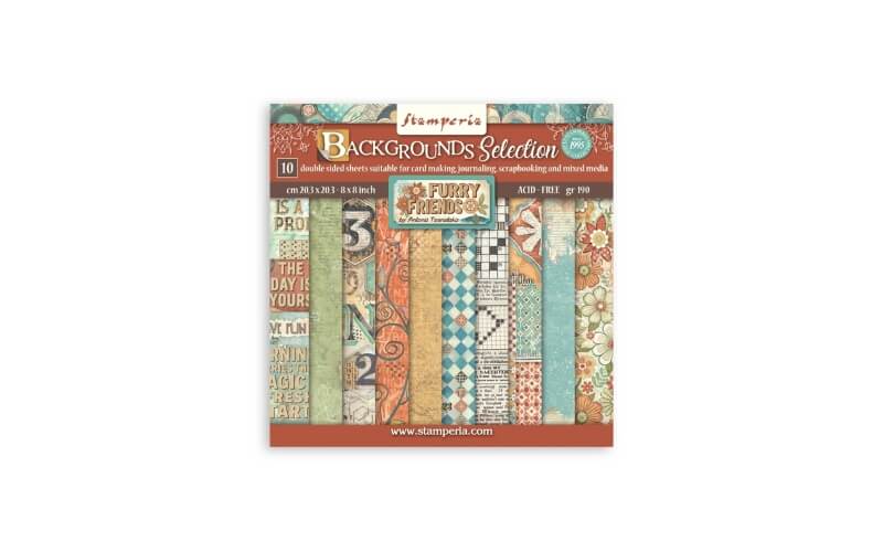 Plakboekpapier 20x20 Furry Friends Achtergronden Stamperia