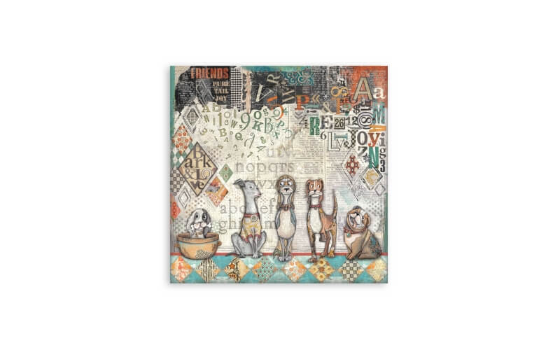 Plakboekpapier 20x20 Furry Friends Enkelzijdig Stamperia