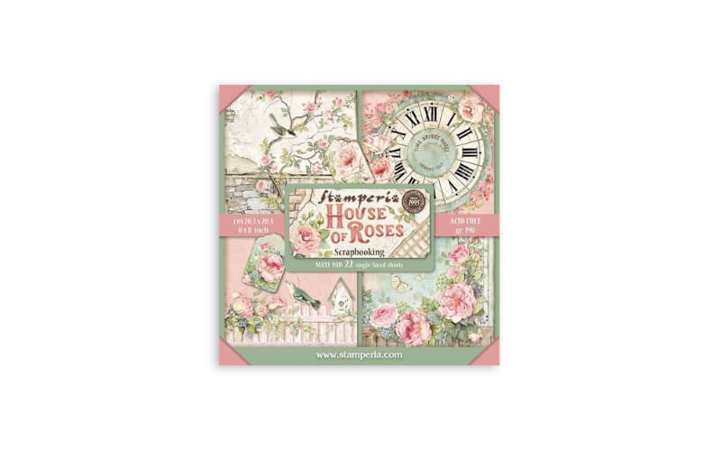 Plakboekpapier 20x20 House of Roses Enkelzijdig Stamperia