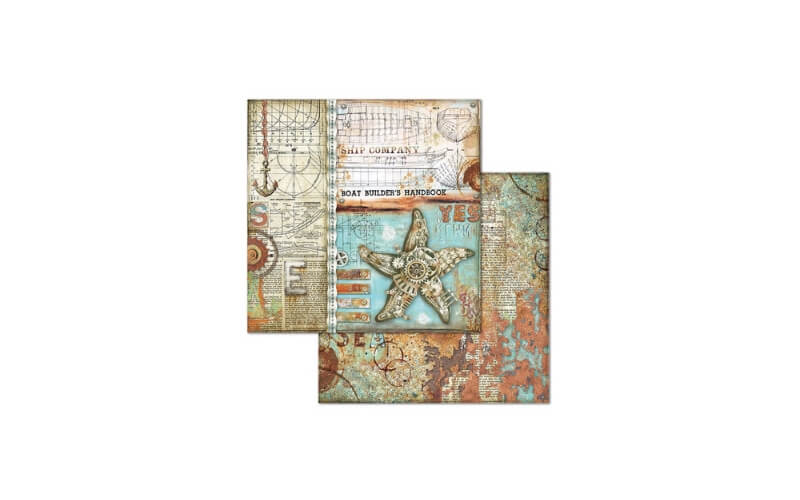 Plakboekpapier 20x20 Mechanische Zeewereld Stamperia