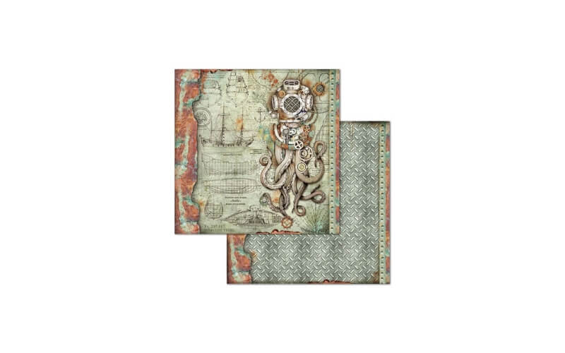 Plakboekpapier 20x20 Mechanische Zeewereld Stamperia