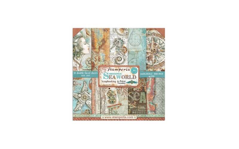 Plakboekpapier 20x20 Mechanische Zeewereld Stamperia