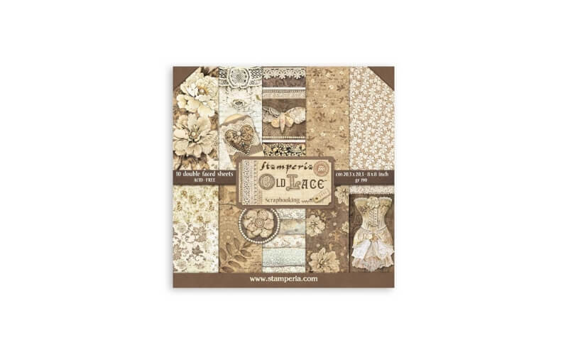 Plakboekpapier 20x20 Oud Kant Stamperia