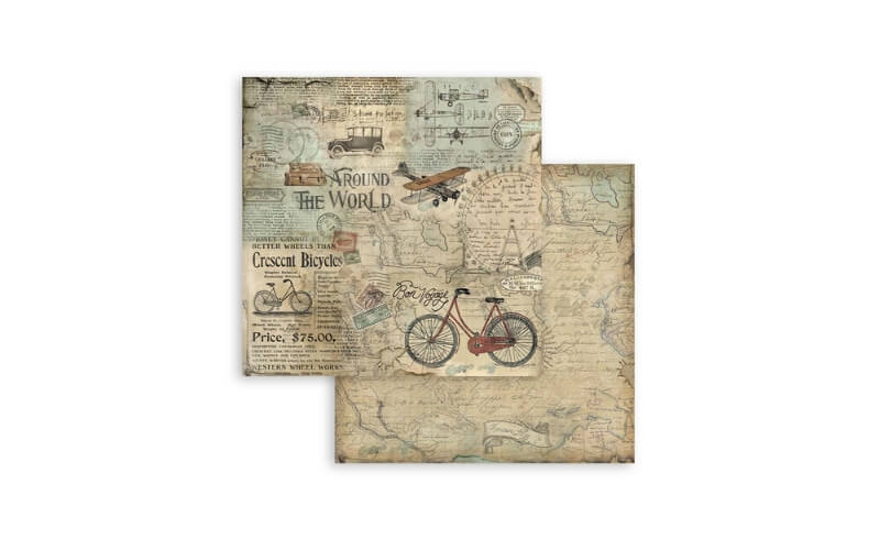 Plakboekpapier 20x20 Rond de Wereld Stamperia