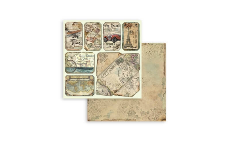 Plakboekpapier 20x20 Rond de Wereld Stamperia