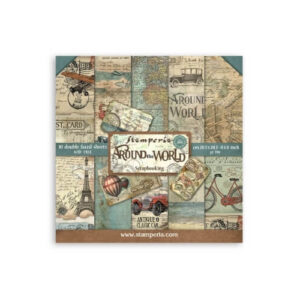 Plakboekpapier 20x20 Rond de Wereld Stamperia