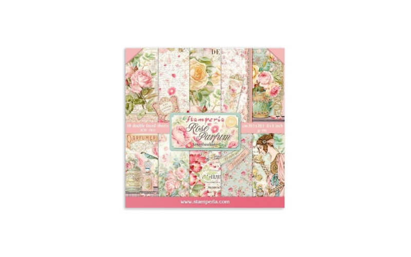 Plakboekpapier 20x20 Rozen en Parfum Stamperia