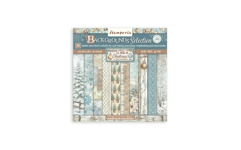 Plakboekpapier 20x20 White Christmas Achtergronden Stamperia