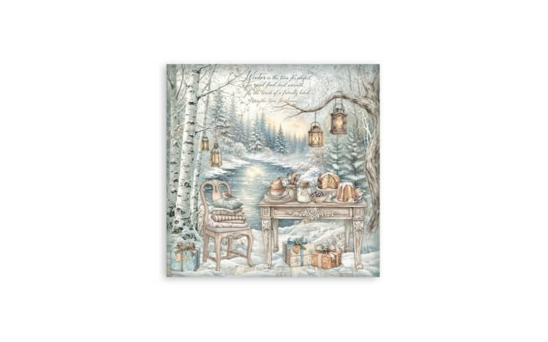 Plakboekpapier 20x20 White Christmas Enkelzijdig Stamperia