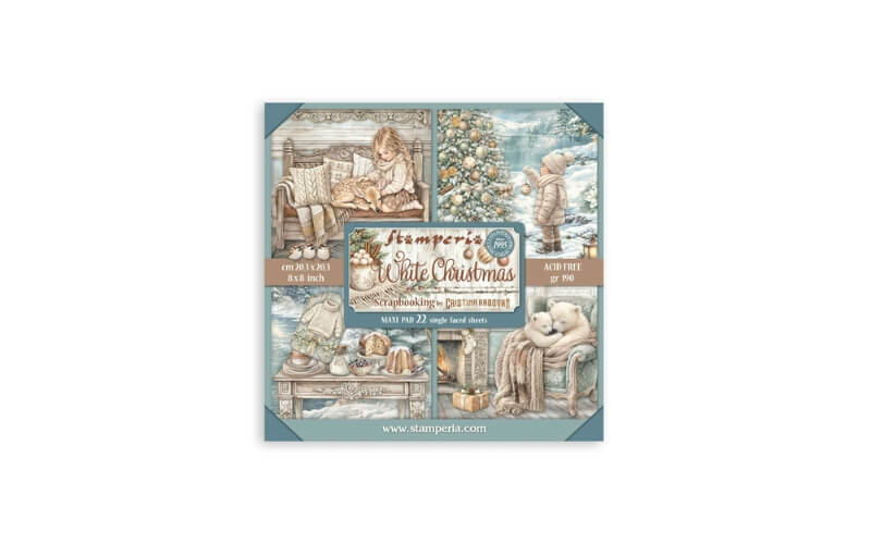 Plakboekpapier 20x20 White Christmas Enkelzijdig Stamperia