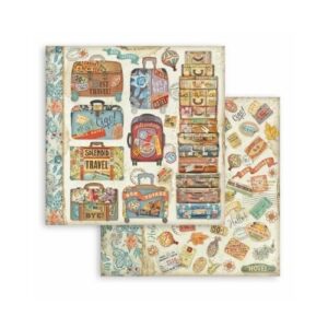 Plakboekpapier 30x30 Art of Travelling suitcases Stamperia