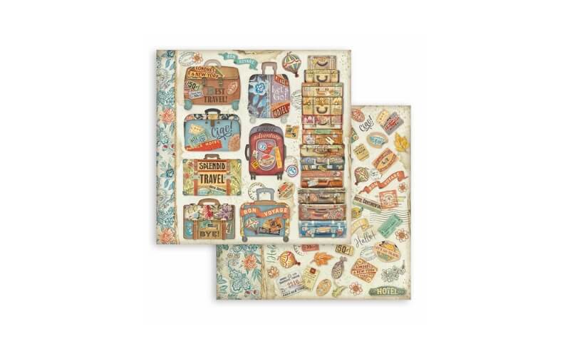 Plakboekpapier 30x30 Art of Travelling suitcases Stamperia