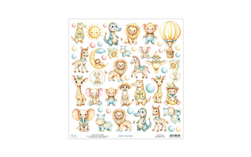 Plakboekpapier 30x30 Baby Safari Mintay