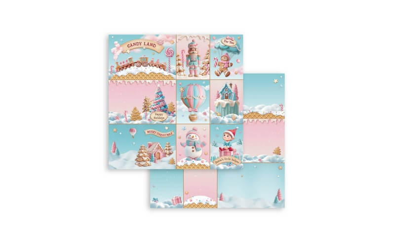 Plakboekpapier 30x30 Candy Christmas 9 Kaarten Stamperia