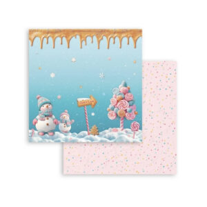 Plakboekpapier 30x30 Candy Christmas Sneeuwpop Stamperia