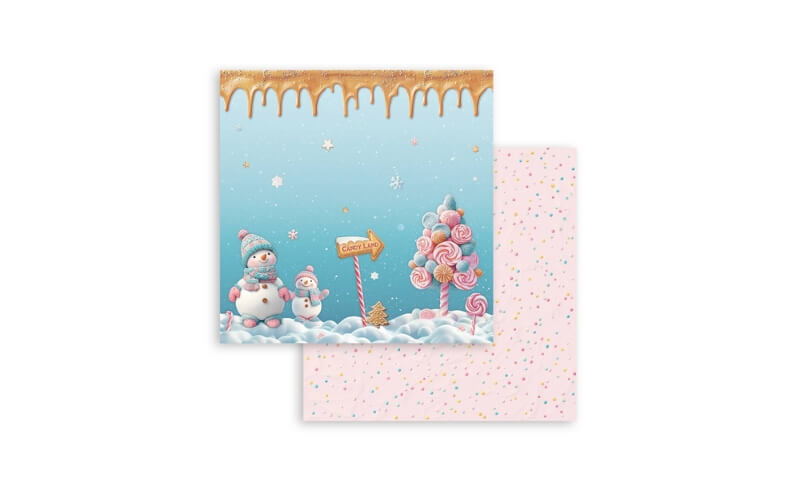 Plakboekpapier 30x30 Candy Christmas Sneeuwpop Stamperia