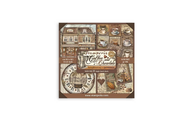 Plakboekpapier 30x30 Coffee and Chocolate Enkelzijdig Stamperia