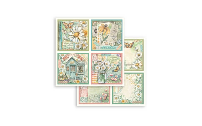 Plakboekpapier 30x30 Daisy Art 4 Cards Stamperia