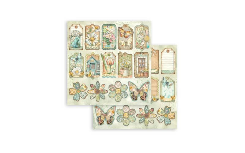 Plakboekpapier 30x30 Daisy Art Tags Stamperia
