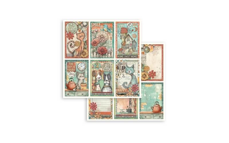 Plakboekpapier 30x30 Furry Friends 6 Kaarten Stamperia