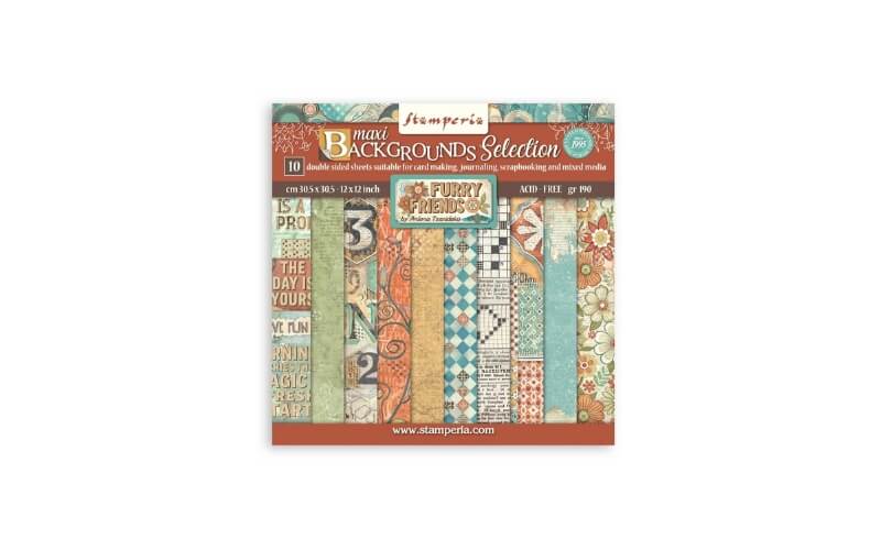 Plakboekpapier 30x30 Furry Friends Achtergronden Stamperia
