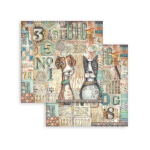 Plakboekpapier 30x30 Furry Friends Dogs and Numbers Stamperia