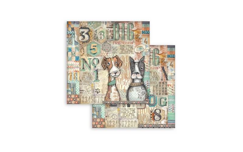 Plakboekpapier 30x30 Furry Friends Dogs and Numbers Stamperia