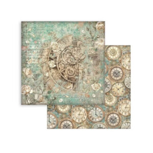 Plakboekpapier 30x30 Gardens of Time Clock and Roses Stamperia