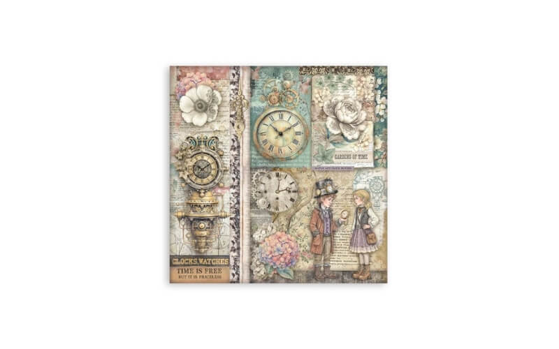 Plakboekpapier 30x30 Gardens of Time Enkelzijdig Stamperia