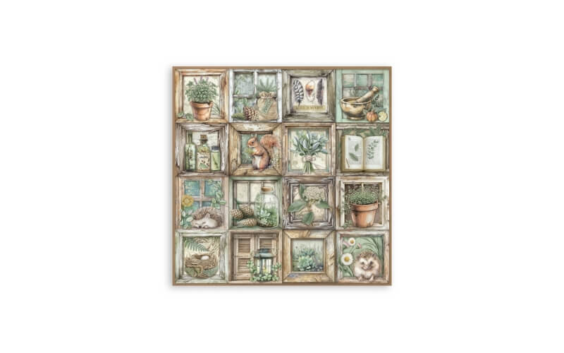 Plakboekpapier 30x30 Herbarium Silvae Eenzijdig Stamperia